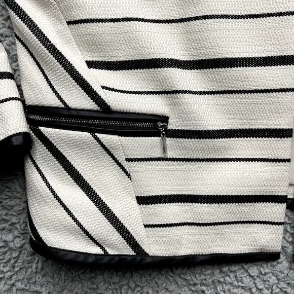 Chicos Open Front Cardigan Womens Size 3 16/18 Black White Striped Vintage - Picture 2 of 11